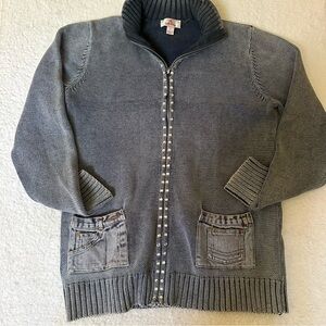 Y2K Quacker Factory Acid Wash Denim Sweater